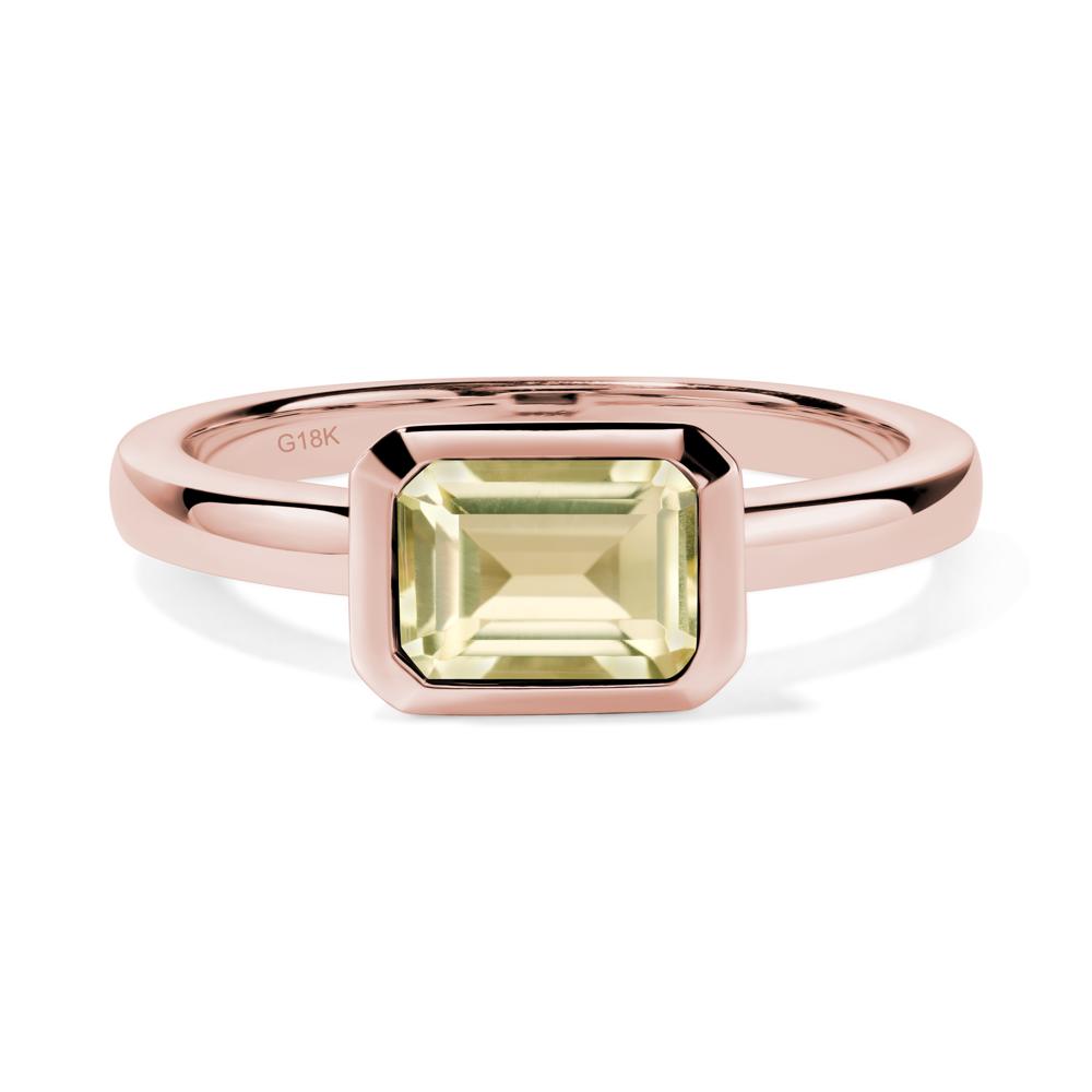 East West Emerald Cut Lemon Quartz Bezel Ring - LUO Jewelry #metal_18k rose gold