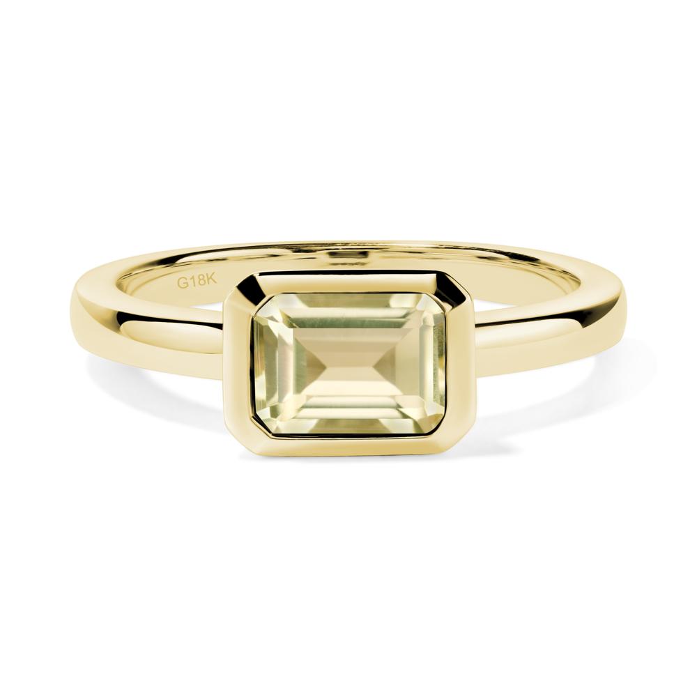 East West Emerald Cut Lemon Quartz Bezel Ring - LUO Jewelry #metal_18k yellow gold