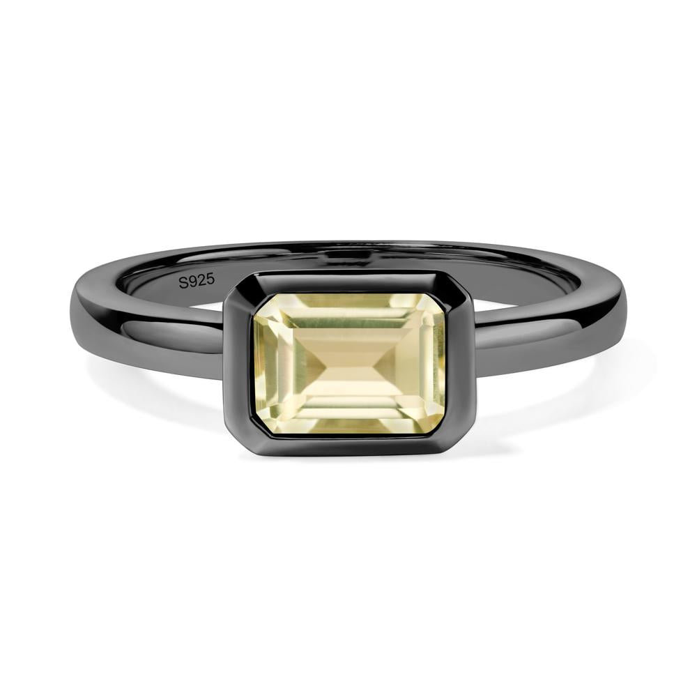 East West Emerald Cut Lemon Quartz Bezel Ring - LUO Jewelry #metal_black finish sterling silver