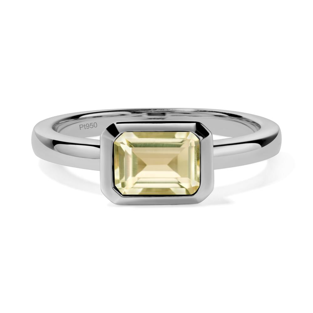 East West Emerald Cut Lemon Quartz Bezel Ring - LUO Jewelry #metal_platinum