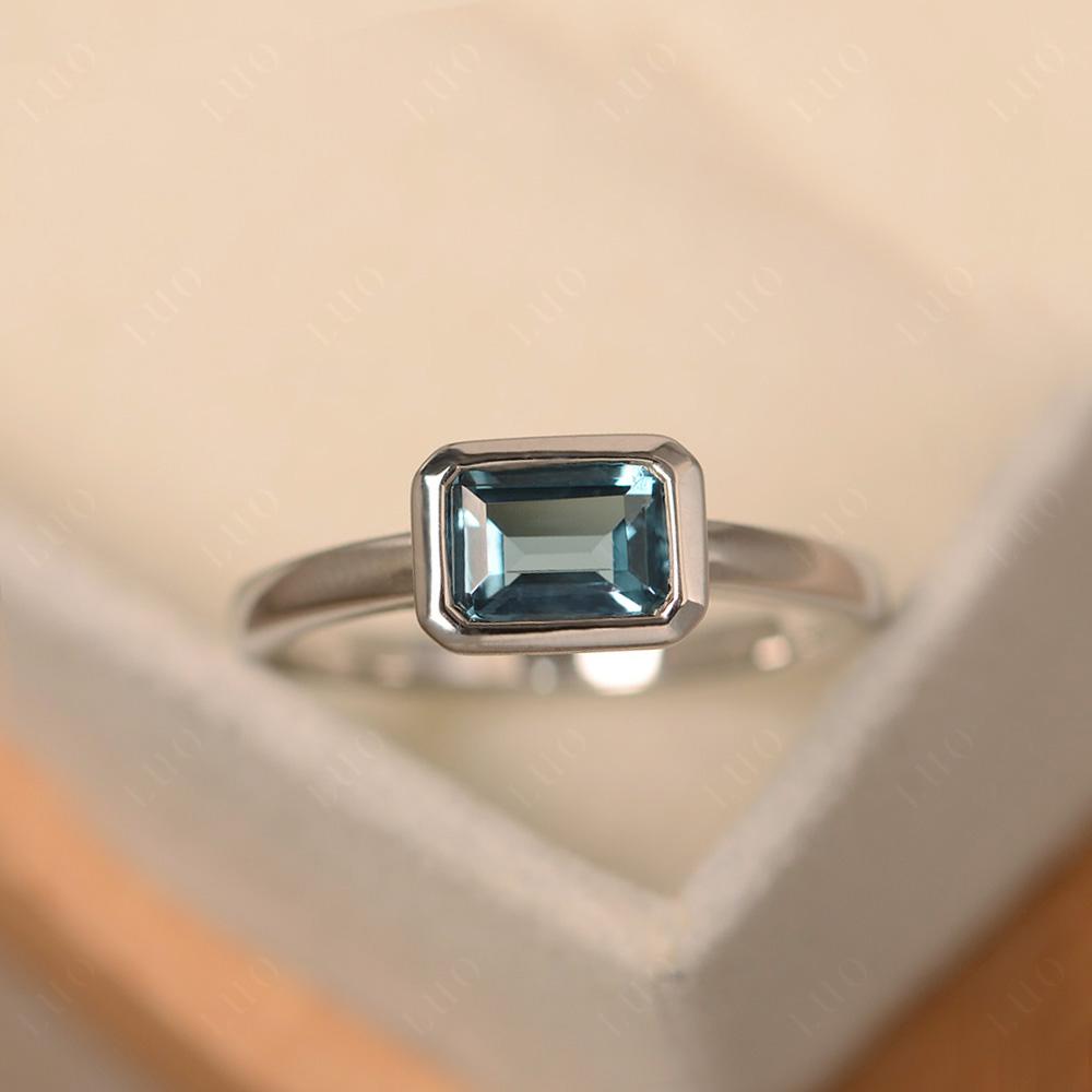 London Blue Topaz Bezel Emerald Cut Engagement Ring - LUO Jewelry 