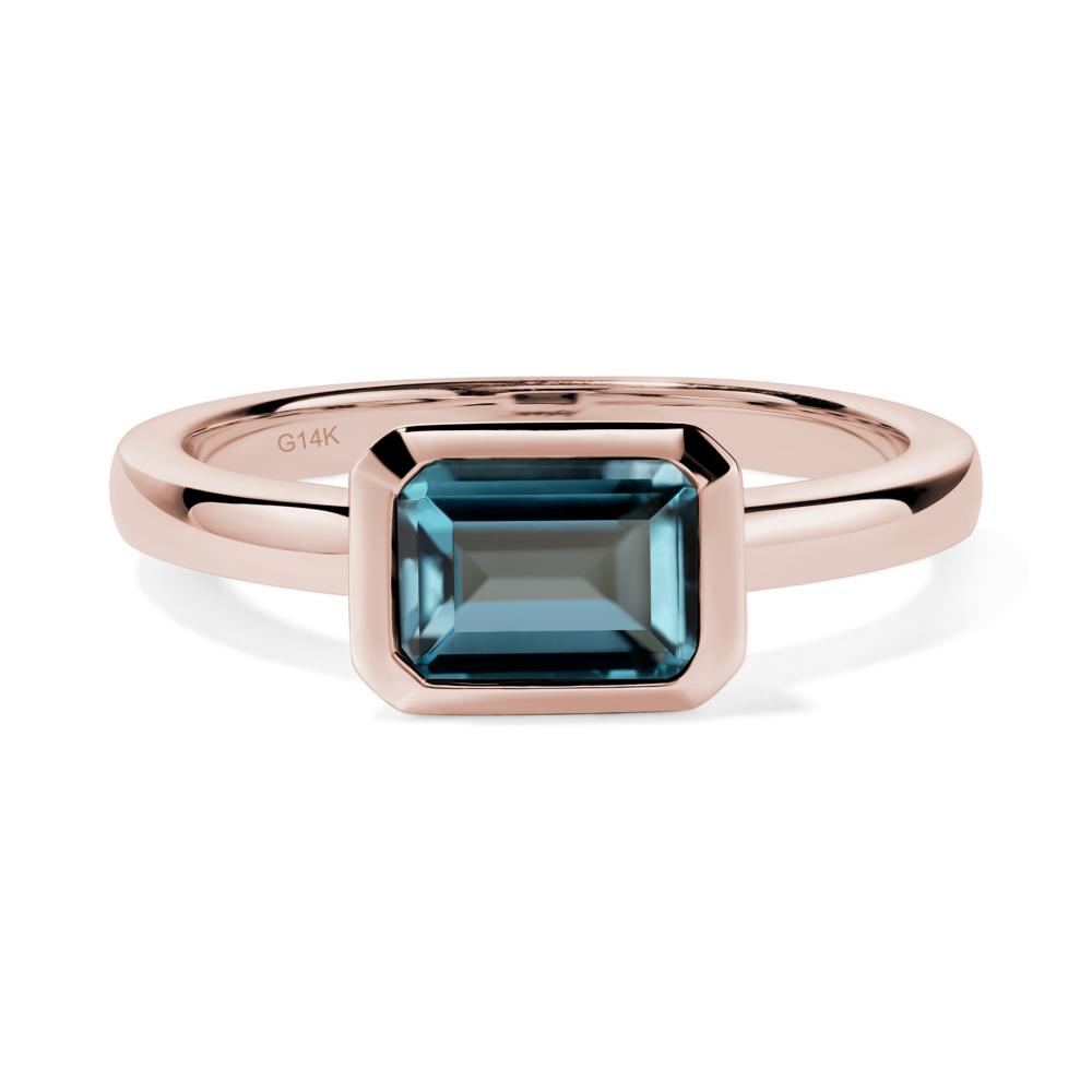 London Blue Topaz Bezel Emerald Cut Engagement Ring - LUO Jewelry #metal_14k rose gold