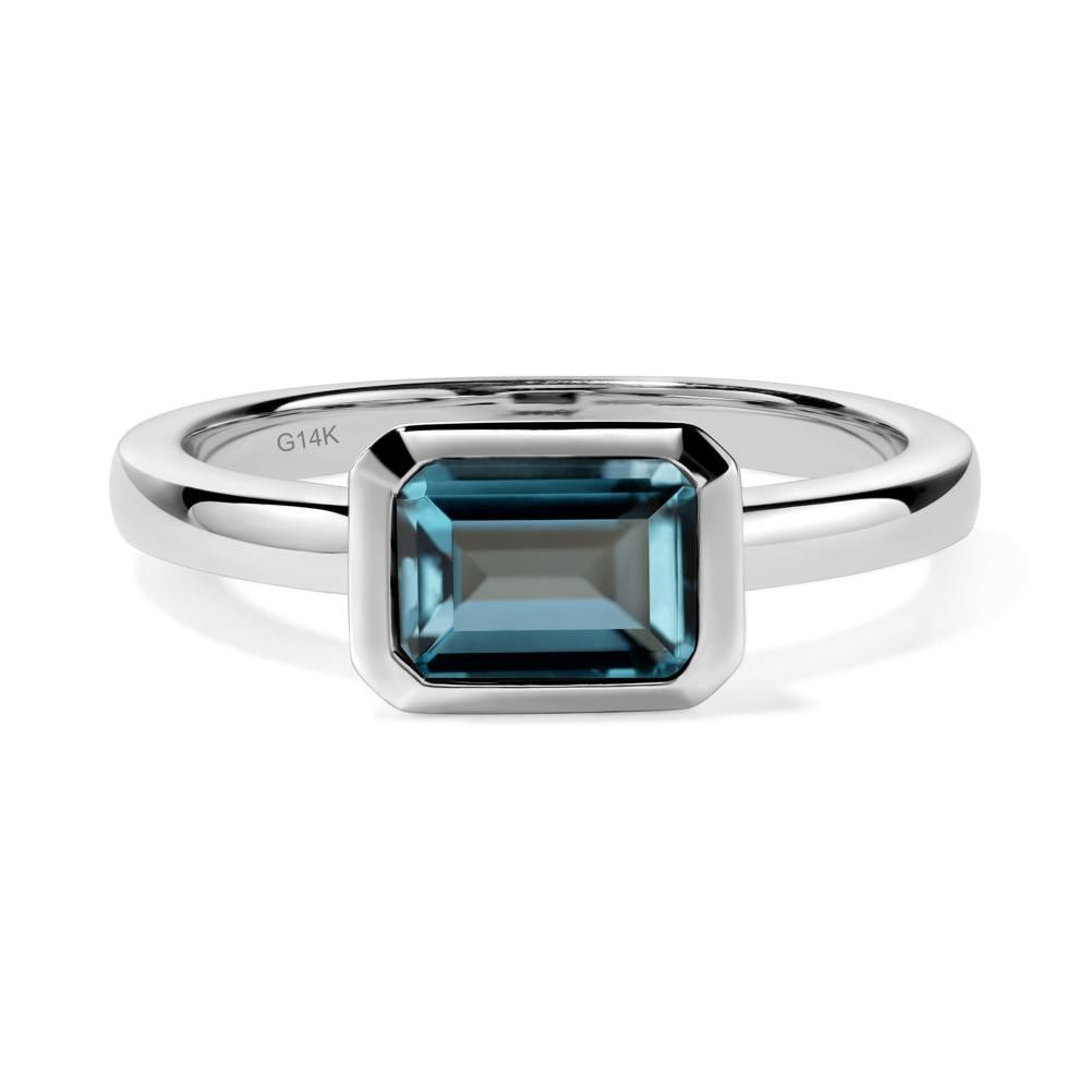 London Blue Topaz Bezel Emerald Cut Engagement Ring - LUO Jewelry #metal_14k white gold