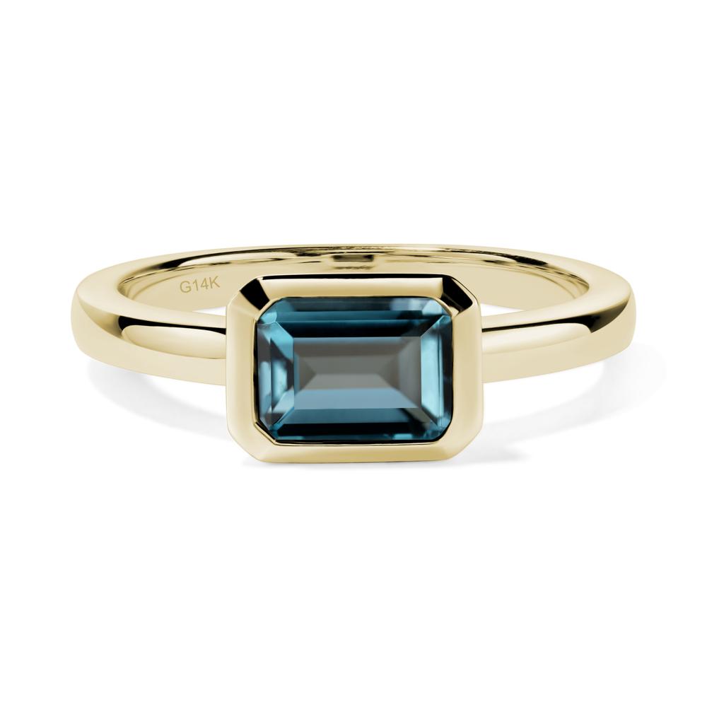 London Blue Topaz Bezel Emerald Cut Engagement Ring - LUO Jewelry #metal_14k yellow gold