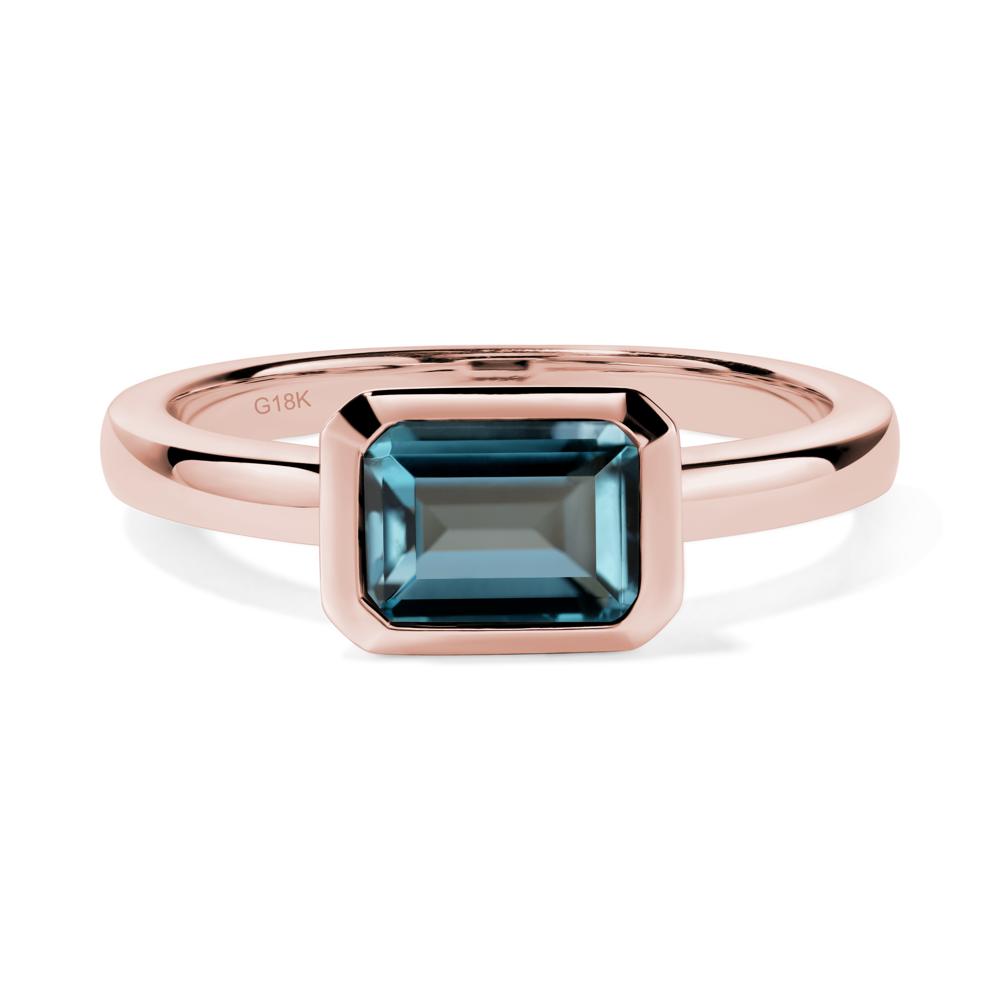 London Blue Topaz Bezel Emerald Cut Engagement Ring - LUO Jewelry #metal_18k rose gold