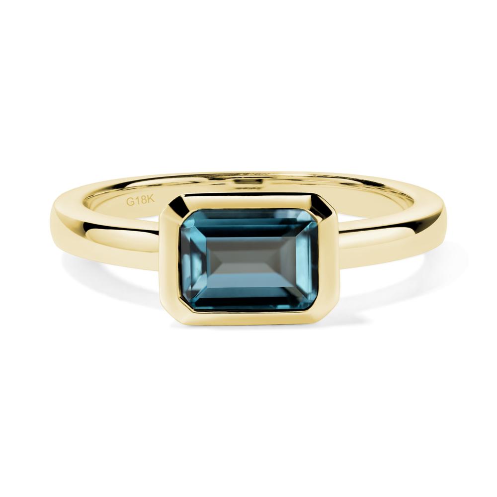 London Blue Topaz Bezel Emerald Cut Engagement Ring - LUO Jewelry #metal_18k yellow gold