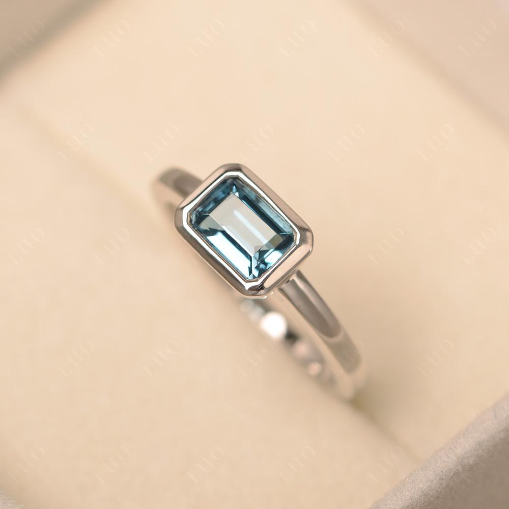 London Blue Topaz Bezel Emerald Cut Engagement Ring - LUO Jewelry 