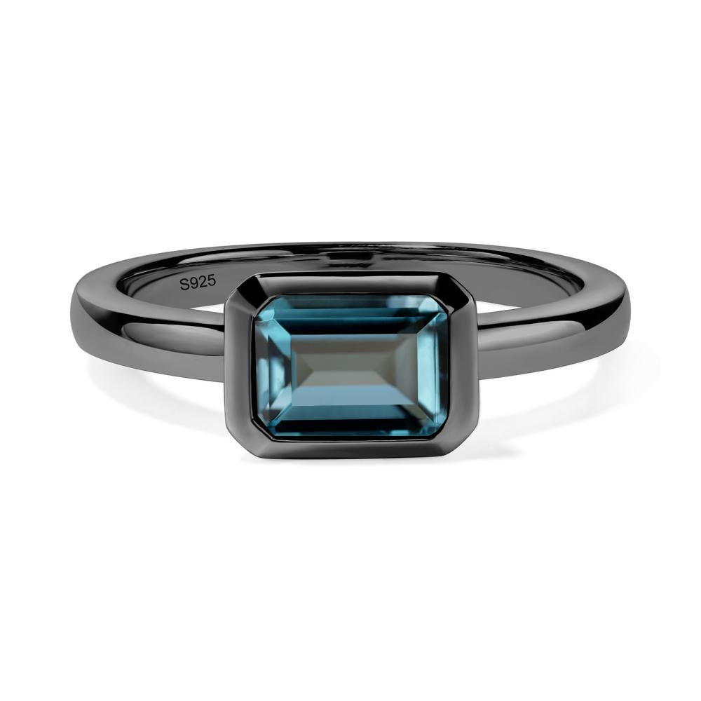 London Blue Topaz Bezel Emerald Cut Engagement Ring - LUO Jewelry #metal_black finish sterling silver