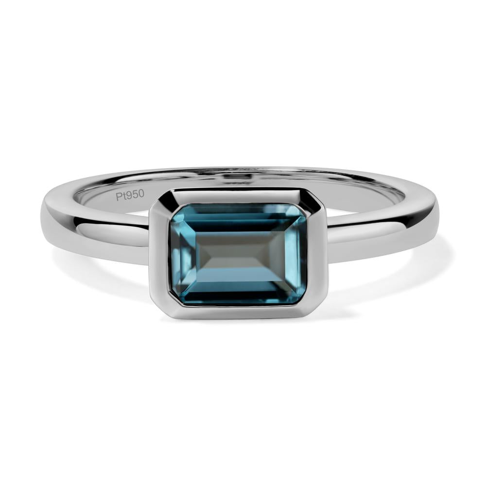 East West Emerald Cut London Blue Topaz Bezel Ring - LUO Jewelry #metal_platinum