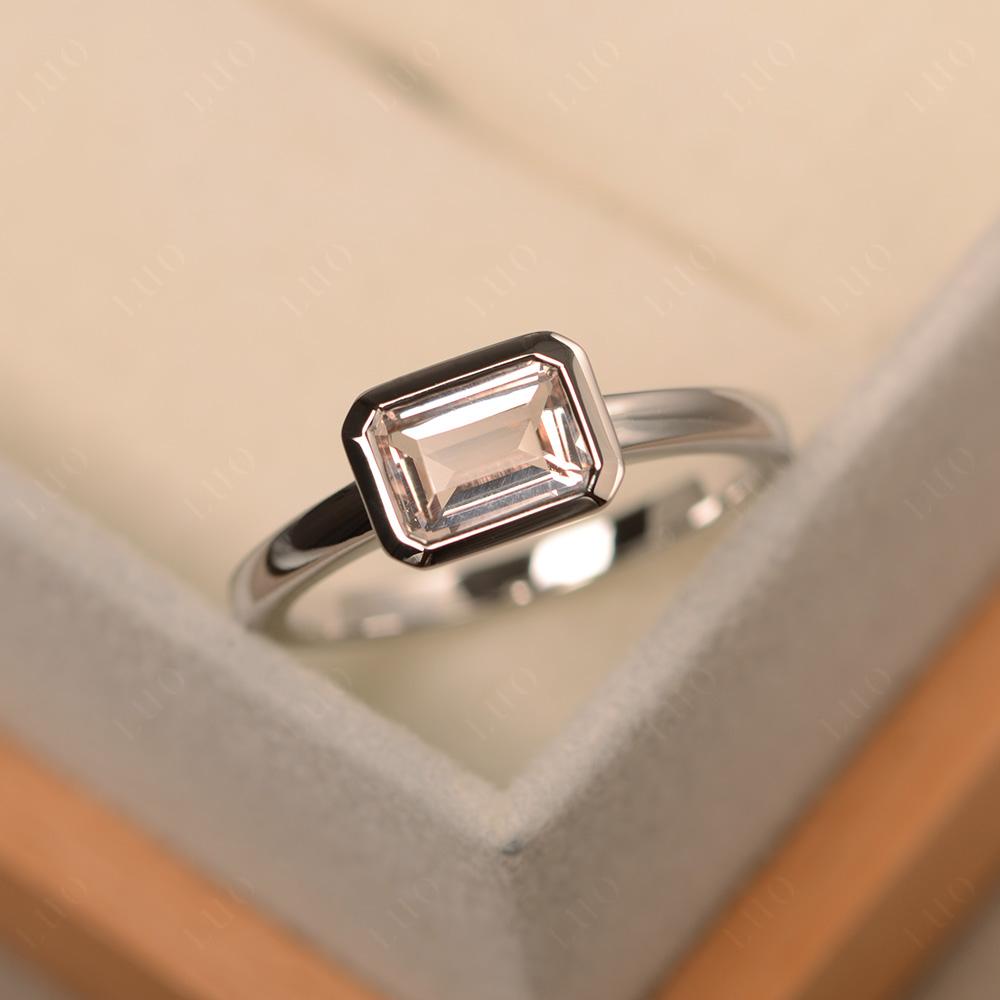 East West Emerald Cut Morganite Bezel Ring - LUO Jewelry 