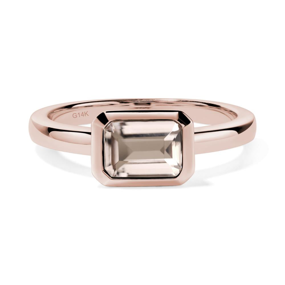 East West Emerald Cut Morganite Bezel Ring - LUO Jewelry #metal_14k rose gold