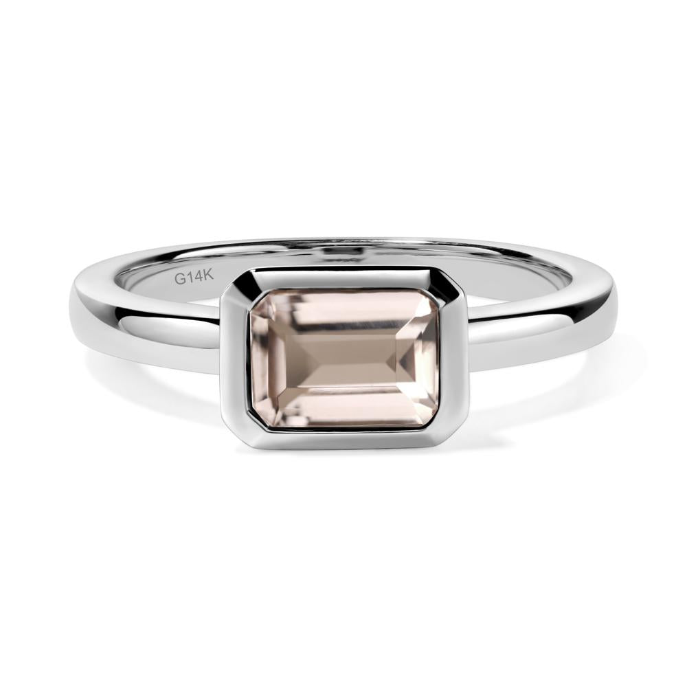 East West Emerald Cut Morganite Bezel Ring - LUO Jewelry #metal_14k white gold