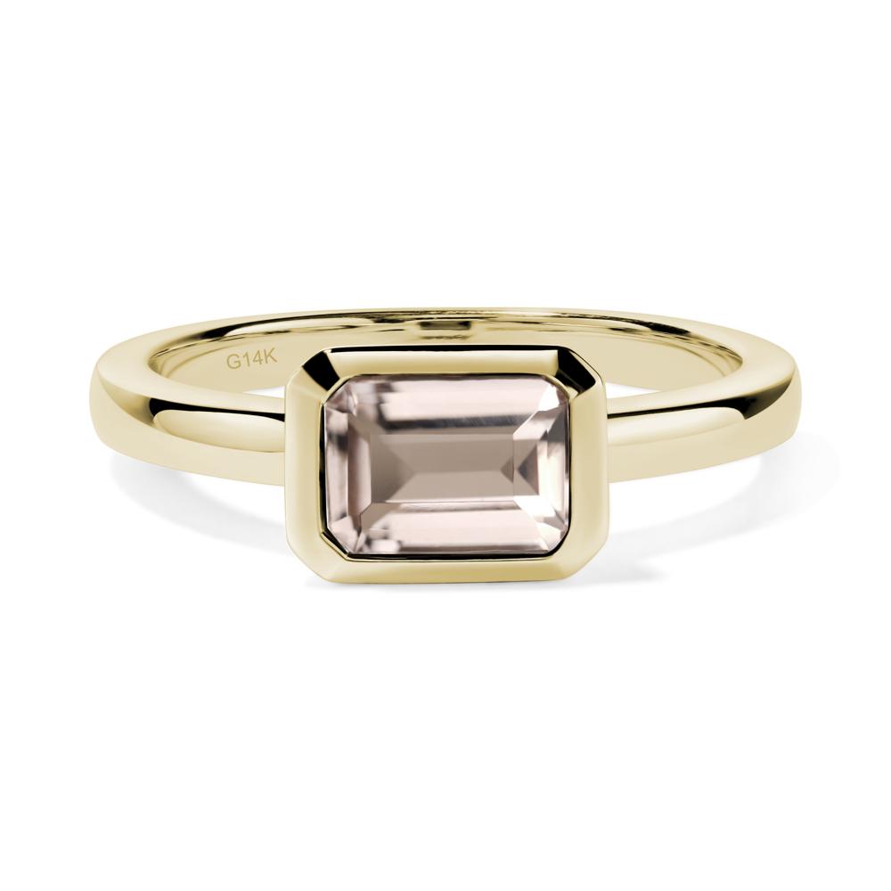 East West Emerald Cut Morganite Bezel Ring - LUO Jewelry #metal_14k yellow gold