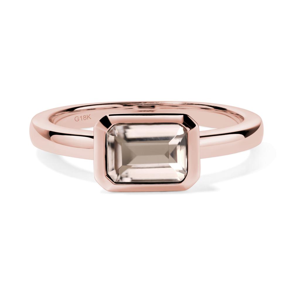 East West Emerald Cut Morganite Bezel Ring - LUO Jewelry #metal_18k rose gold