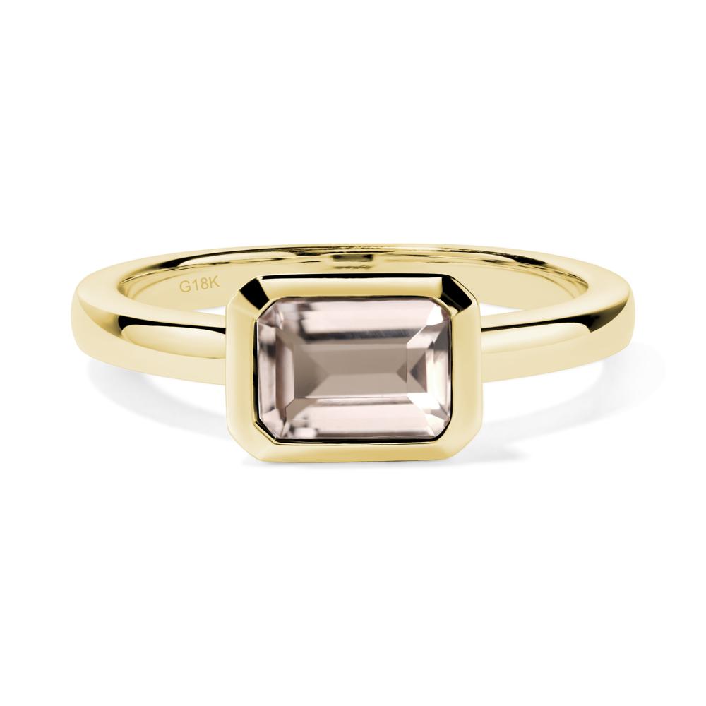 East West Emerald Cut Morganite Bezel Ring - LUO Jewelry #metal_18k yellow gold