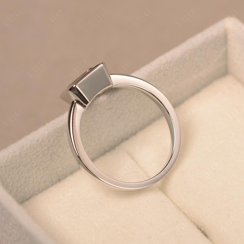 East West Emerald Cut Morganite Bezel Ring - LUO Jewelry 