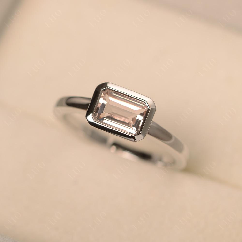 East West Emerald Cut Morganite Bezel Ring - LUO Jewelry 