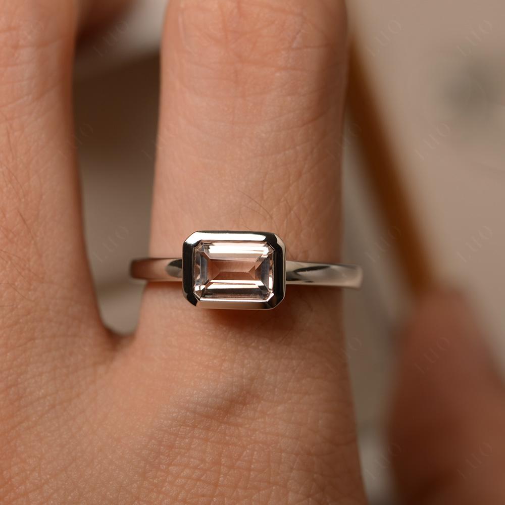 East West Emerald Cut Morganite Bezel Ring - LUO Jewelry 