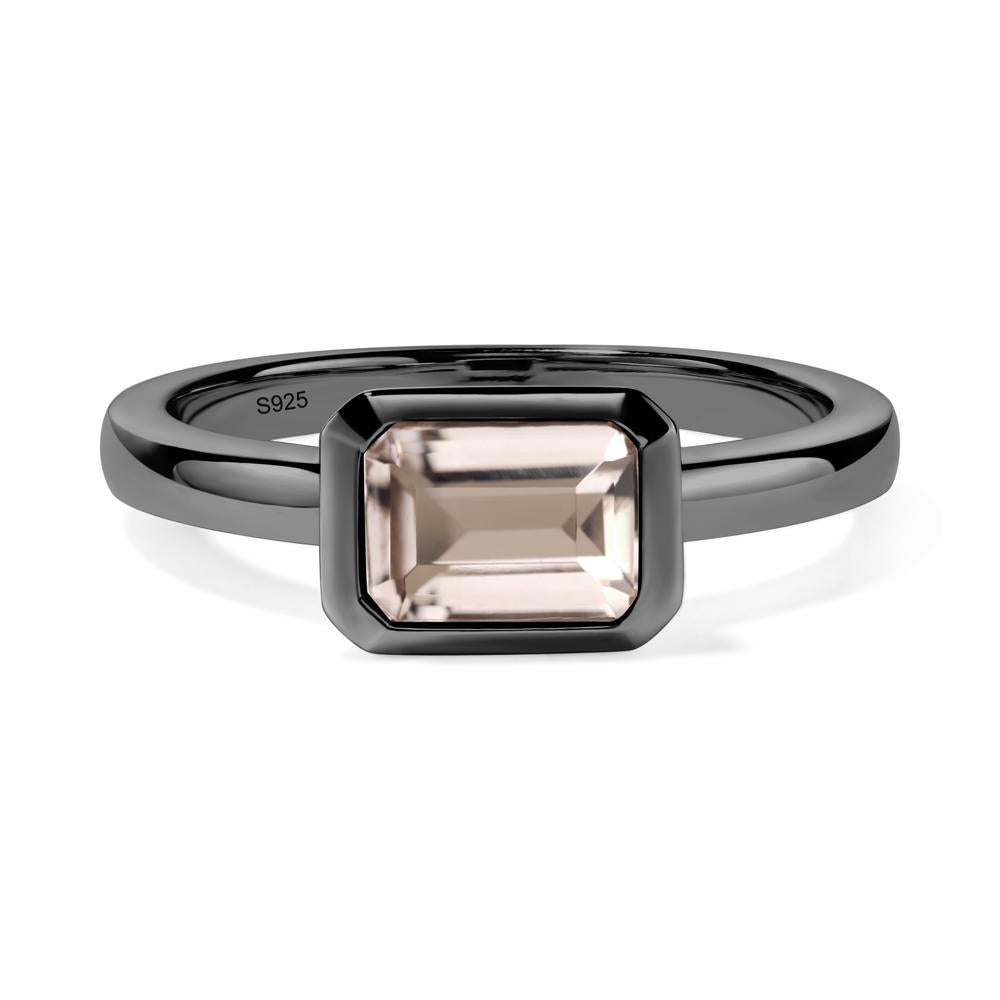 East West Emerald Cut Morganite Bezel Ring - LUO Jewelry #metal_black finish sterling silver