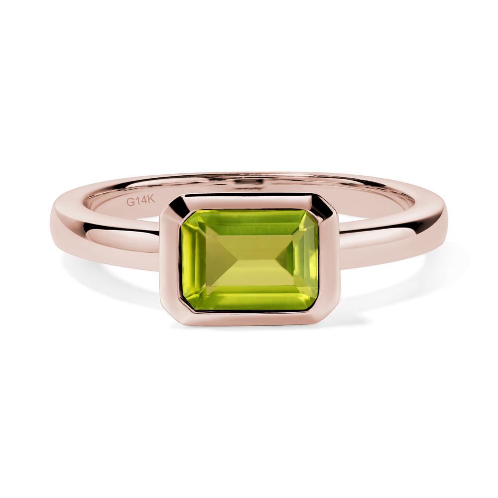 Peridot Bezel Emerald Cut Engagement Ring - LUO Jewelry #metal_14k rose gold