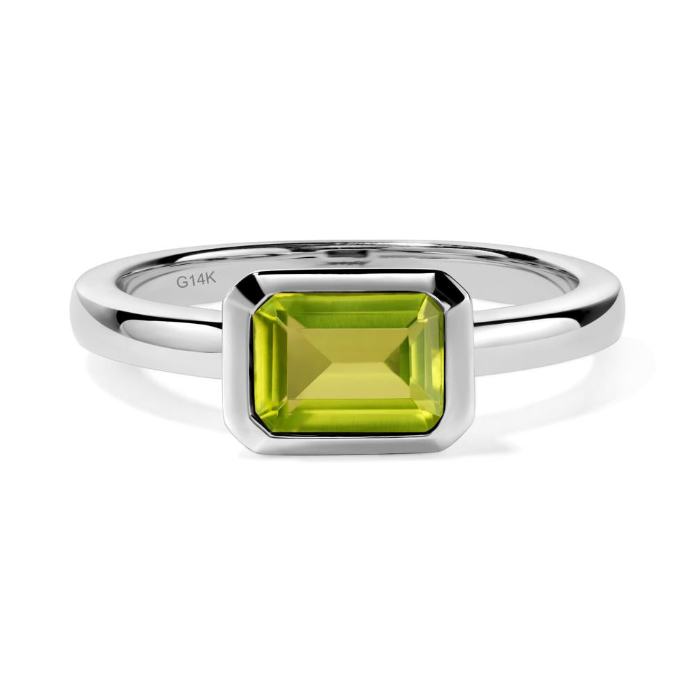 Peridot Bezel Emerald Cut Engagement Ring - LUO Jewelry #metal_14k white gold