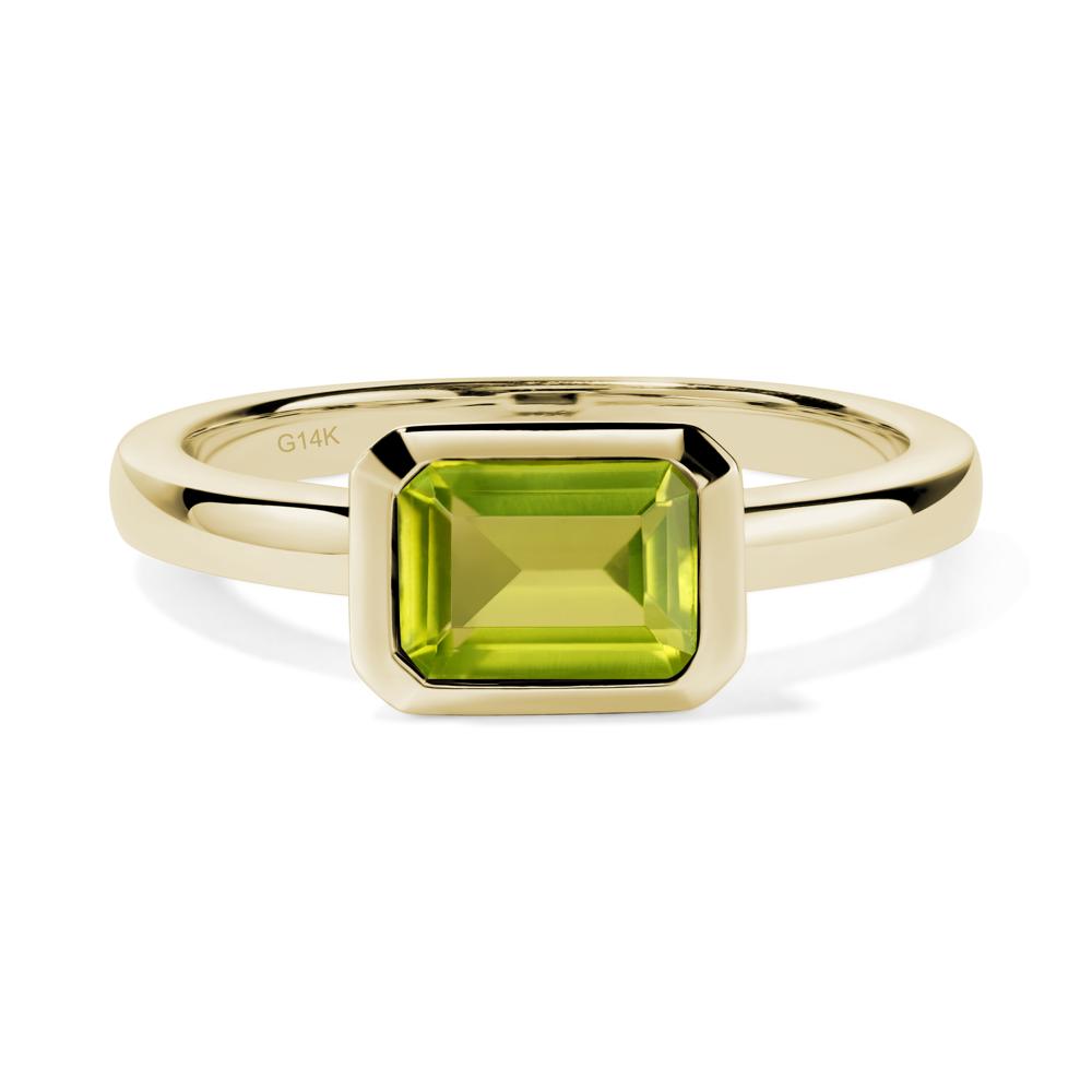 Peridot Bezel Emerald Cut Engagement Ring - LUO Jewelry #metal_14k yellow gold