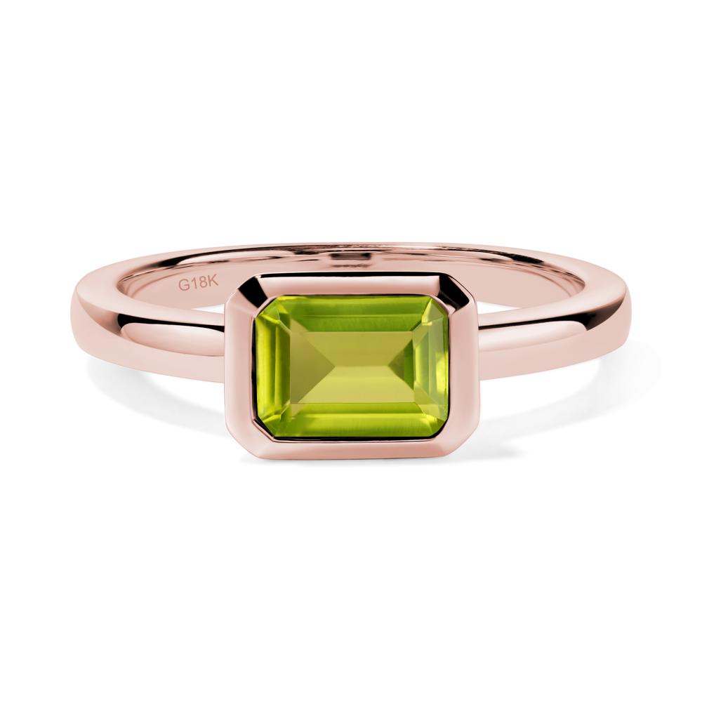 Peridot Bezel Emerald Cut Engagement Ring - LUO Jewelry #metal_18k rose gold