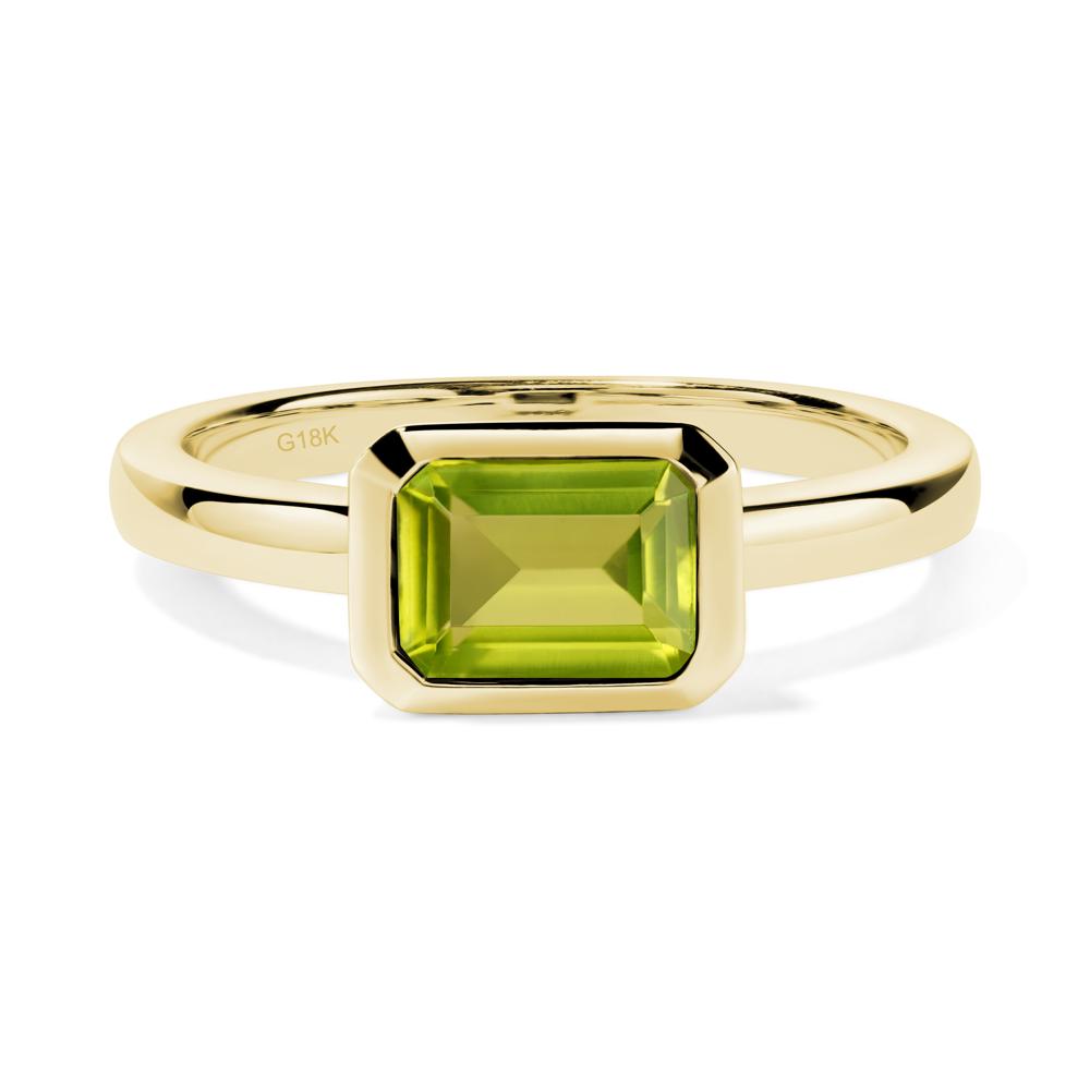 Peridot Bezel Emerald Cut Engagement Ring - LUO Jewelry #metal_18k yellow gold