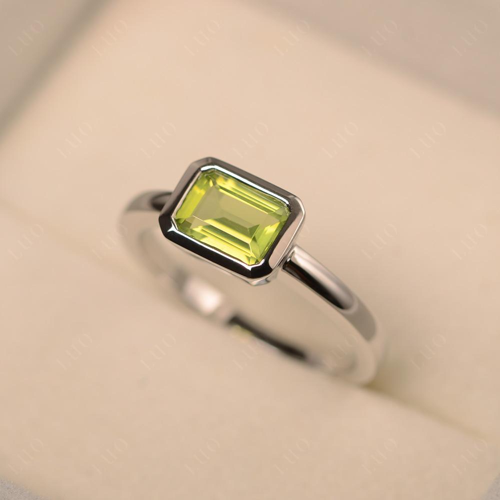 Peridot Bezel Emerald Cut Engagement Ring - LUO Jewelry 