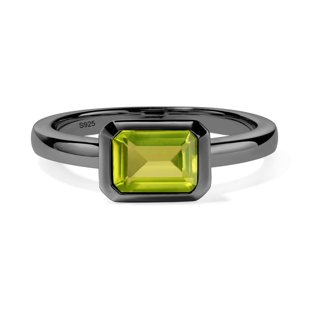 Peridot Bezel Emerald Cut Engagement Ring - LUO Jewelry #metal_black finish sterling silver