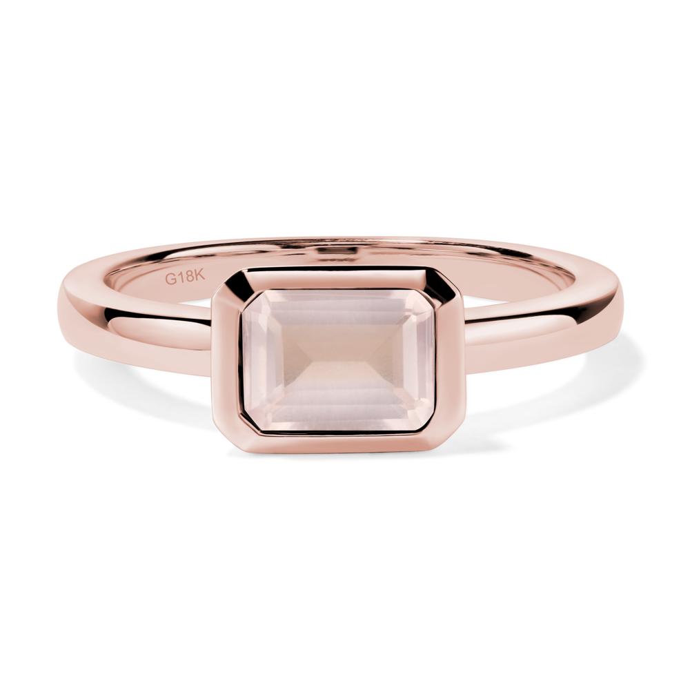 East West Emerald Cut Rose Quartz Bezel Ring - LUO Jewelry #metal_18k rose gold