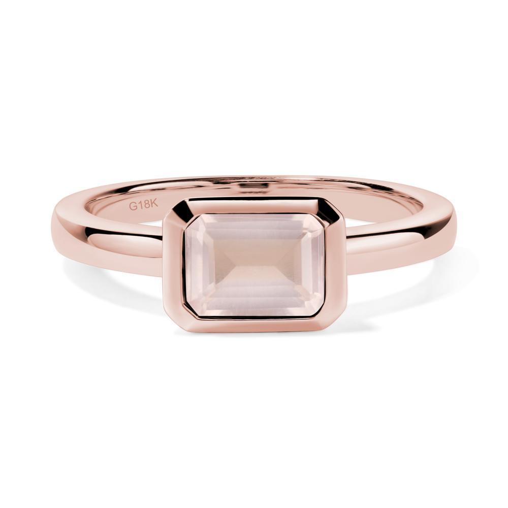 East West Emerald Cut Rose Quartz Bezel Ring - LUO Jewelry #metal_18k rose gold