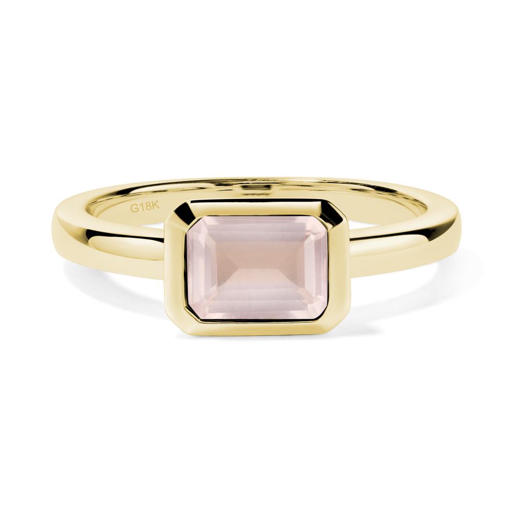 East West Emerald Cut Rose Quartz Bezel Ring - LUO Jewelry #metal_18k yellow gold