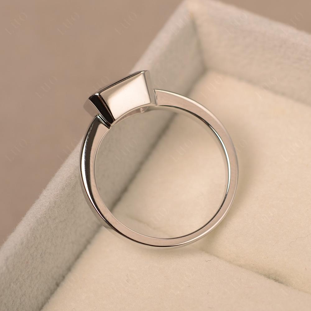 East West Emerald Cut Rose Quartz Bezel Ring - LUO Jewelry 