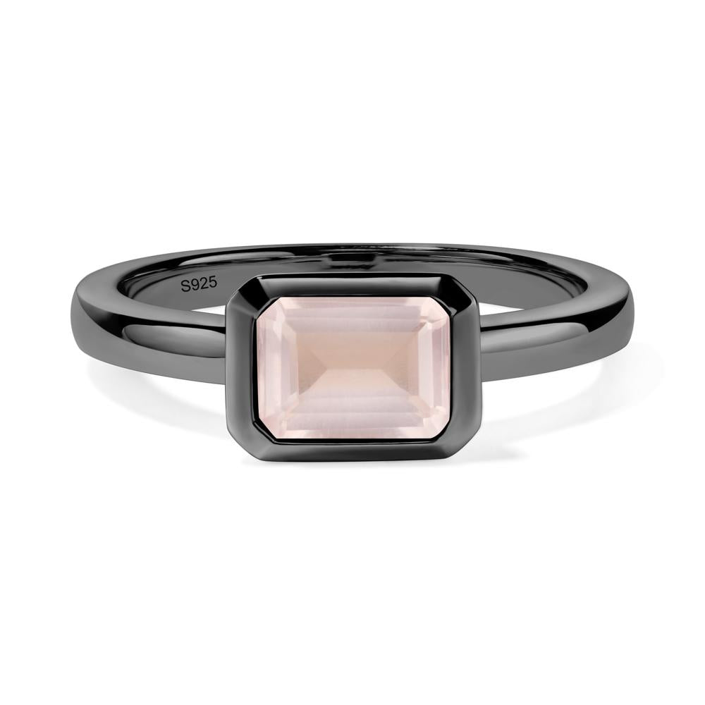 East West Emerald Cut Rose Quartz Bezel Ring - LUO Jewelry #metal_black finish sterling silver