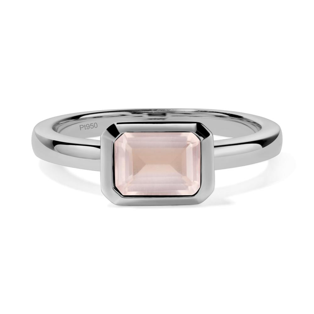 East West Emerald Cut Rose Quartz Bezel Ring - LUO Jewelry #metal_platinum