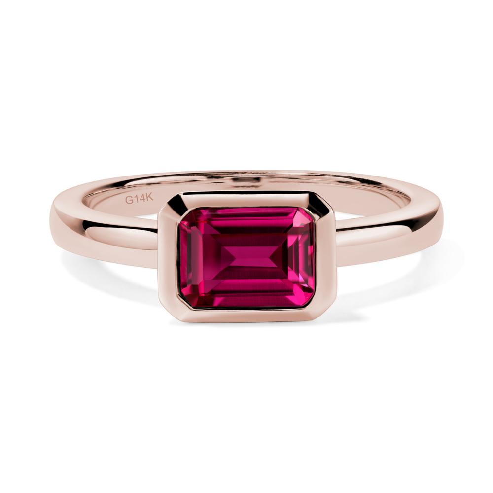 Ruby Bezel Emerald Cut Engagement Ring - LUO Jewelry #metal_14k rose gold