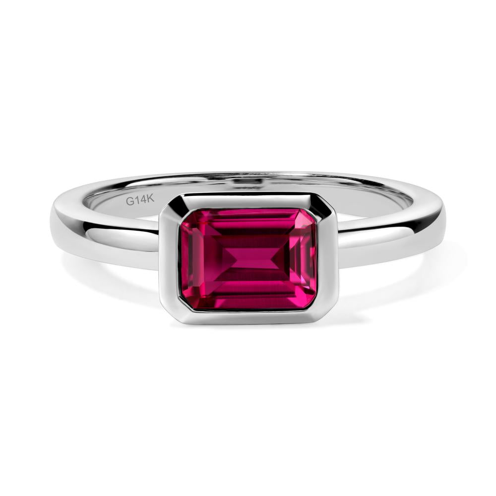 Ruby Bezel Emerald Cut Engagement Ring - LUO Jewelry #metal_14k white gold