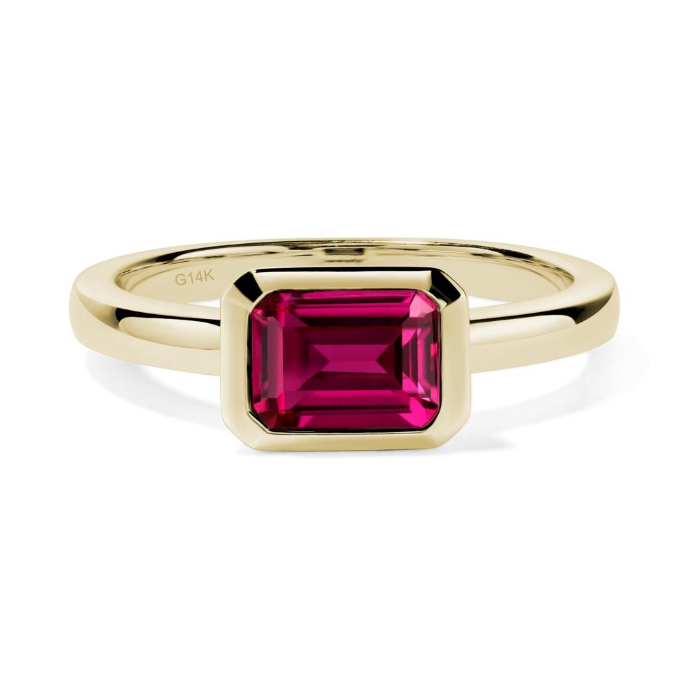 Ruby Bezel Emerald Cut Engagement Ring - LUO Jewelry #metal_14k yellow gold