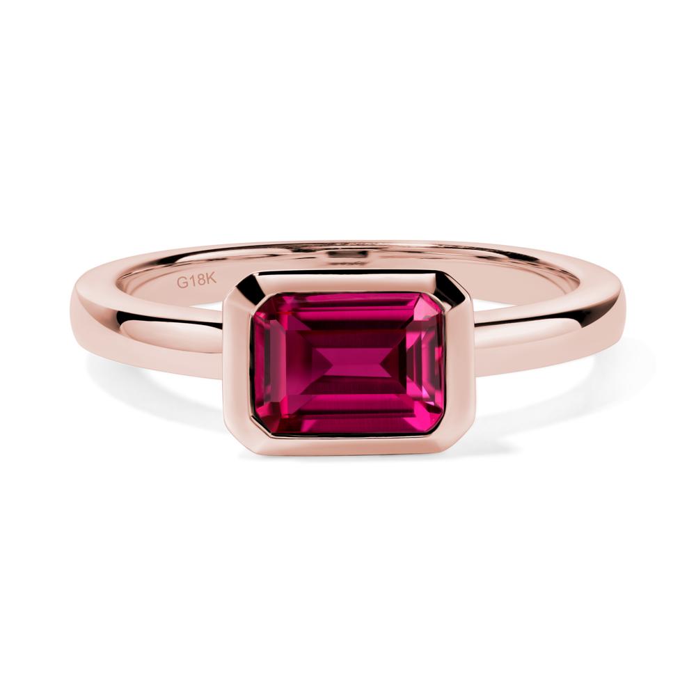 Ruby Bezel Emerald Cut Engagement Ring - LUO Jewelry #metal_18k rose gold