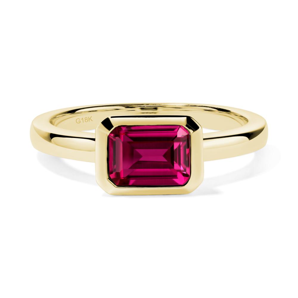 Ruby Bezel Emerald Cut Engagement Ring - LUO Jewelry #metal_18k yellow gold