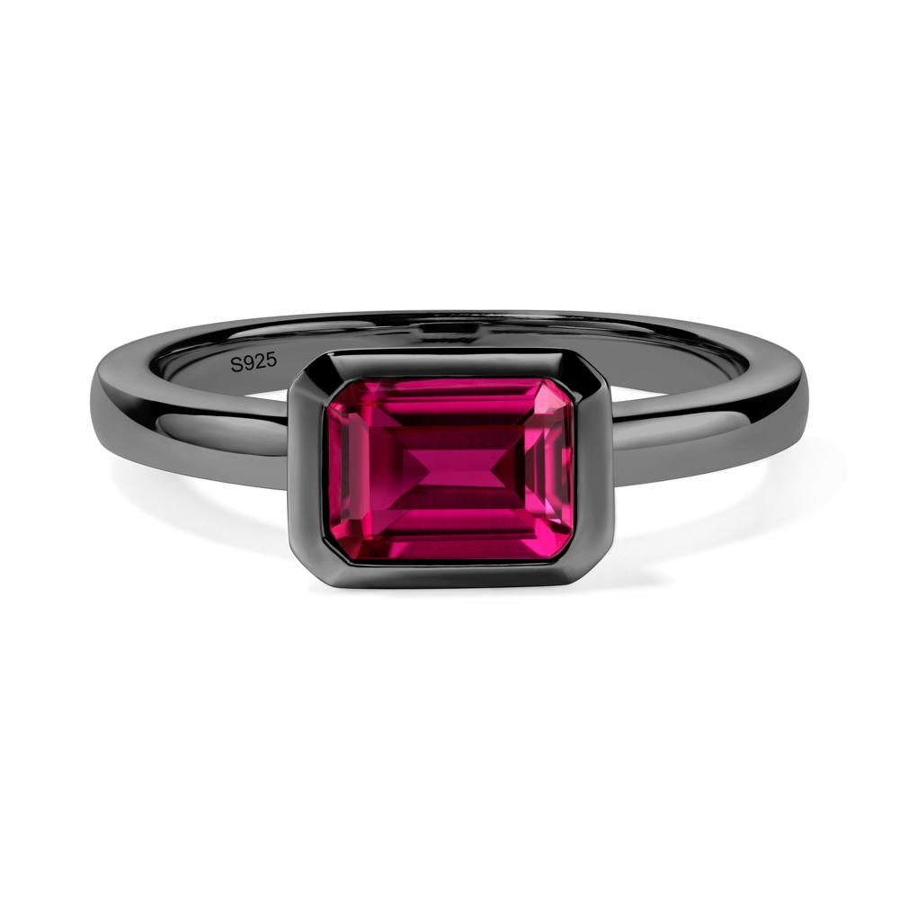 Ruby Bezel Emerald Cut Engagement Ring - LUO Jewelry #metal_black finish sterling silver