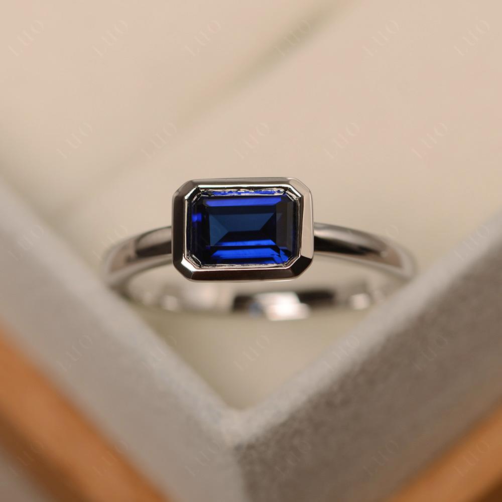 East West Emerald Cut Sapphire Bezel Ring - LUO Jewelry 