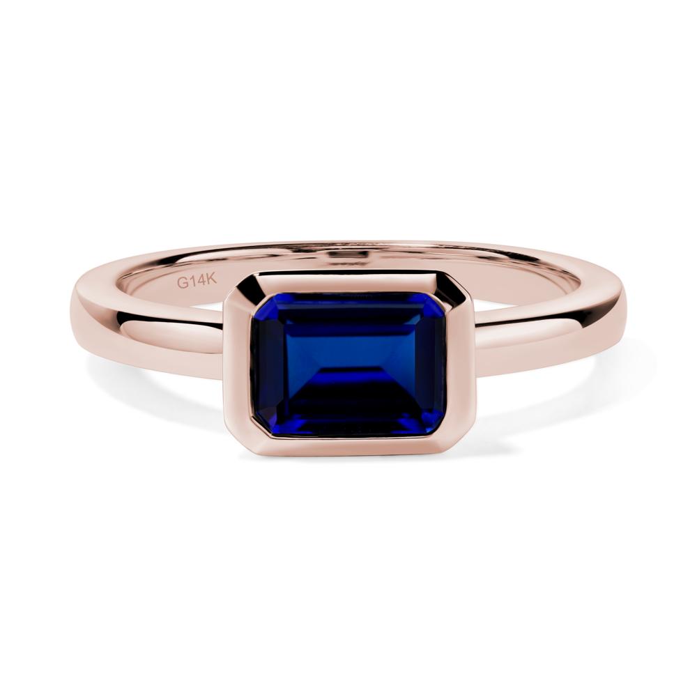 East West Emerald Cut Sapphire Bezel Ring - LUO Jewelry #metal_14k rose gold