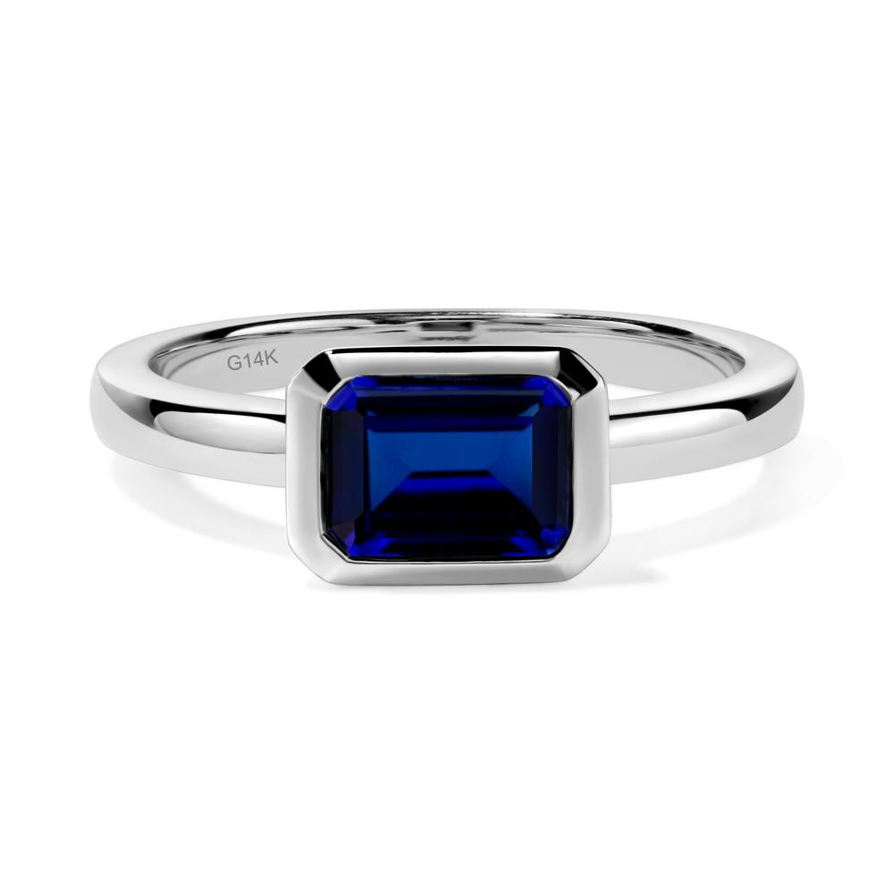 East West Emerald Cut Sapphire Bezel Ring - LUO Jewelry #metal_14k white gold