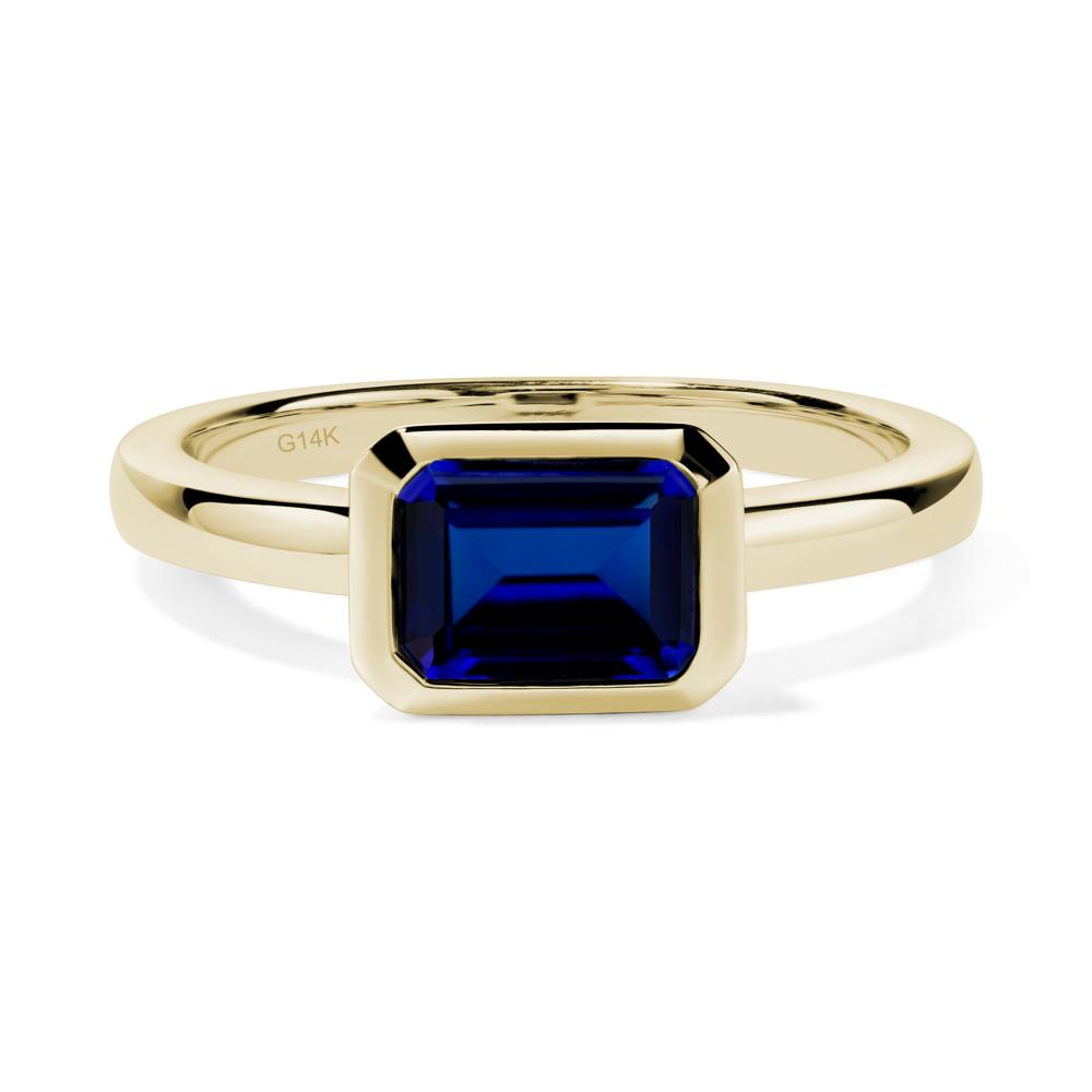 East West Emerald Cut Sapphire Bezel Ring - LUO Jewelry #metal_14k yellow gold