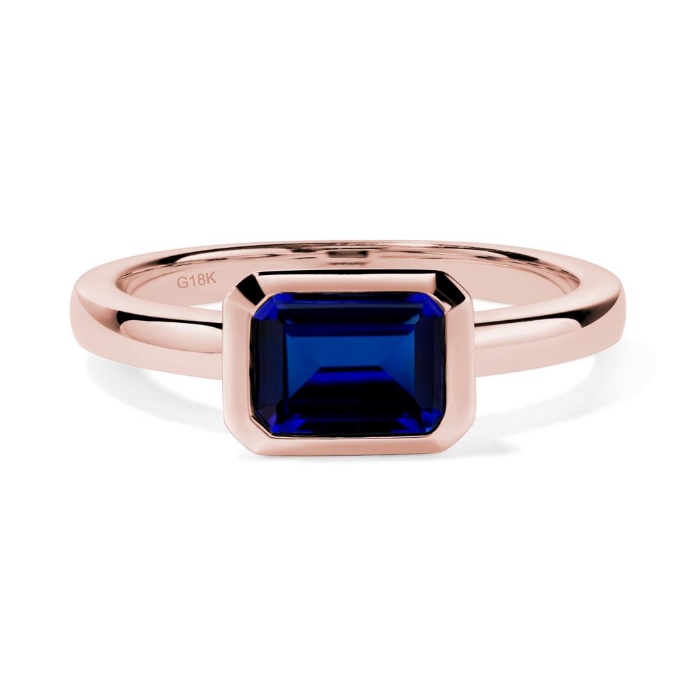 East West Emerald Cut Sapphire Bezel Ring - LUO Jewelry #metal_18k rose gold