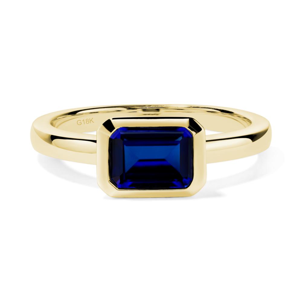 East West Emerald Cut Sapphire Bezel Ring - LUO Jewelry #metal_18k yellow gold