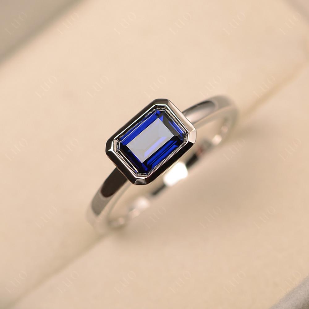 East West Emerald Cut Sapphire Bezel Ring - LUO Jewelry 