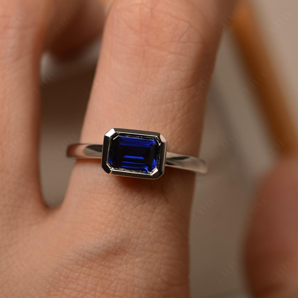 East West Emerald Cut Sapphire Bezel Ring - LUO Jewelry 